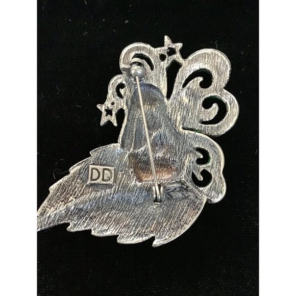 Vintage DD Pewter and Enamel Fairy Brooch With Aurora Borealis Rhinestones - Picture 5 of 7
